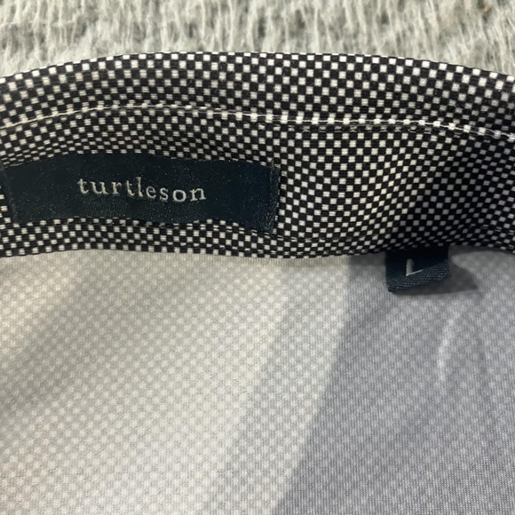 Turtleson Polo Shirt Mens Large Black Micro Check Long Sleeve Golf Performance - Picture 3 of 7